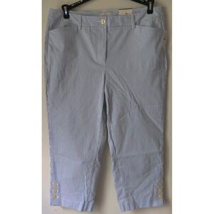 Talbot's Perfect Skimmer Women's 10‎ Capris White/Blue Stripe Button Detail NWT